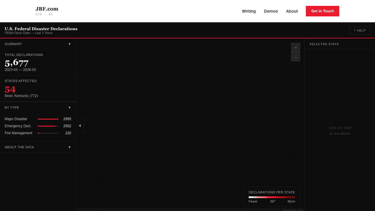 Screenshot of GeoJSON Choropleth from a Live API
