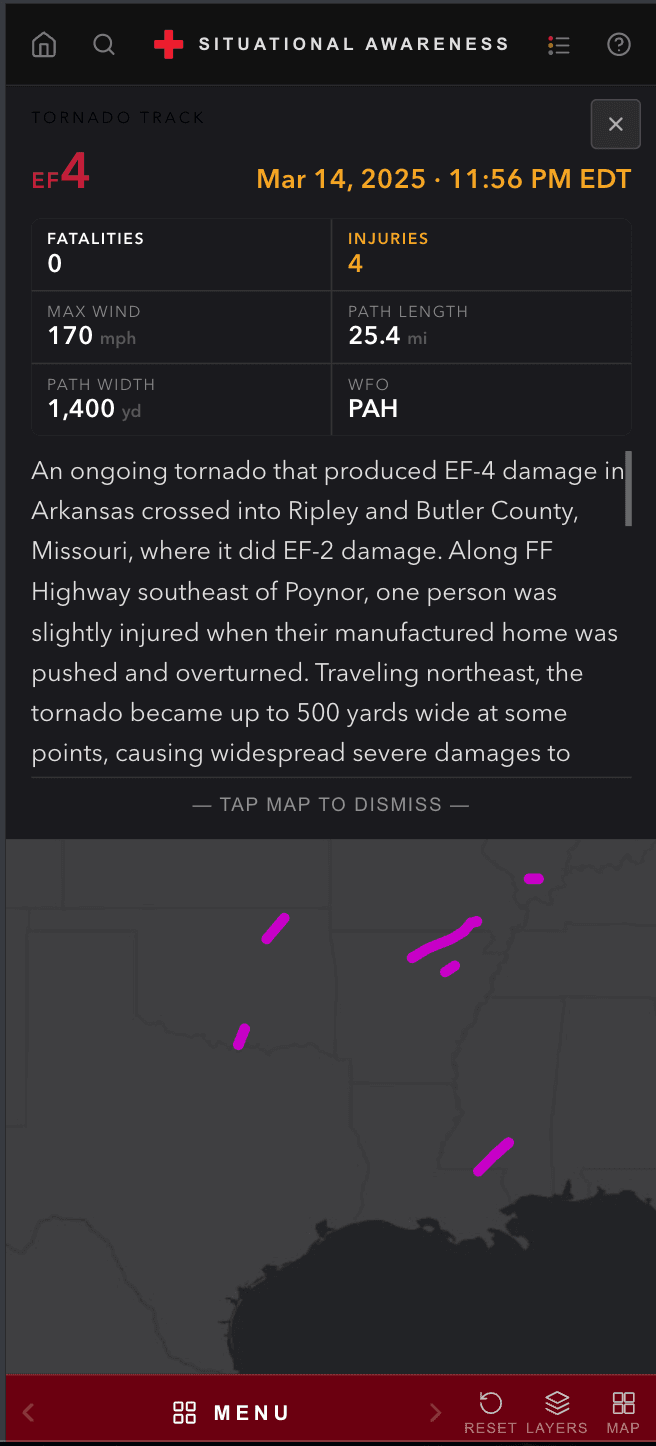 Screenshot of Situational Awareness — Mobile Hazard Map