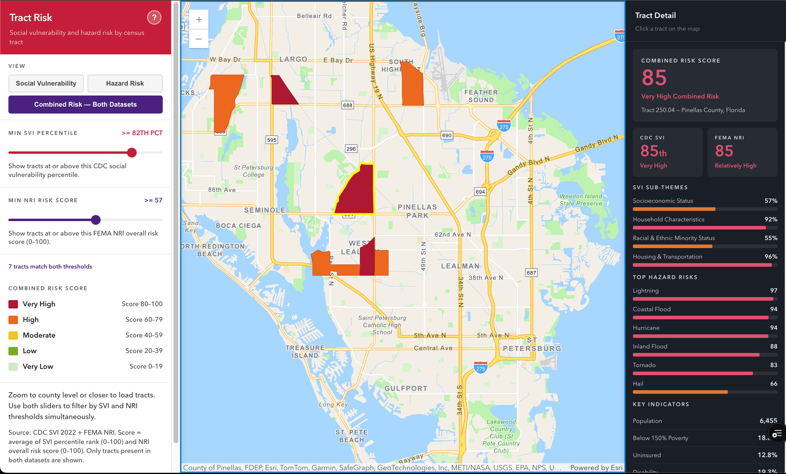 Screenshot of Census Tract Risk Profile — Combined SVI + NRI